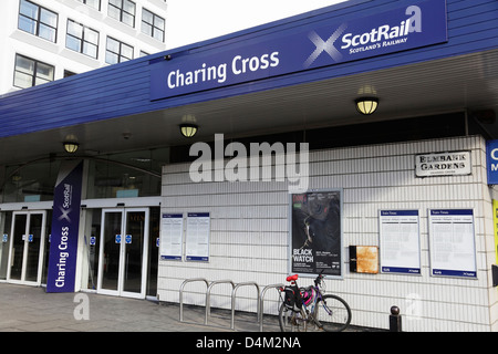 Eintritt zum Bahnhof Charing Cross Scotrail an den Elmbank Gardens im Stadtzentrum von Glasgow, Schottland, Großbritannien Stockfoto