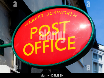 Postamt zu unterzeichnen, in der Innenstadt, Market Bosworth, Leicestershire, East Midlands, UK Stockfoto