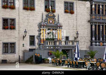 Muenden, Deutschland, dem Eingang zum Rathaus im Stil Weser-Renaissance Stockfoto