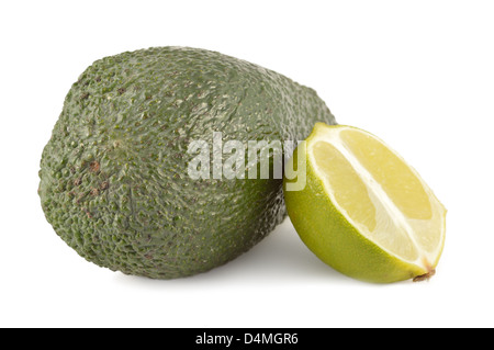 Kalk und Avocado auf einen weißen Hintergrund-Nahaufnahme Stockfoto