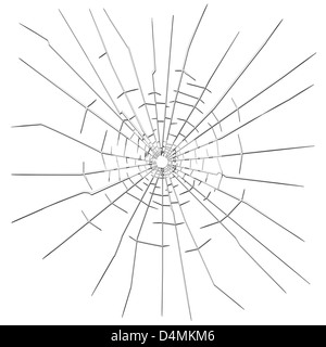 Einschussloch im Glas Stockfoto