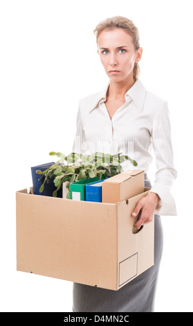 junge Frau in Bürokleidung. Die Figur ist isoliert auf einem weißen Hintergrund mit den Beschneidungspfad Stockfoto