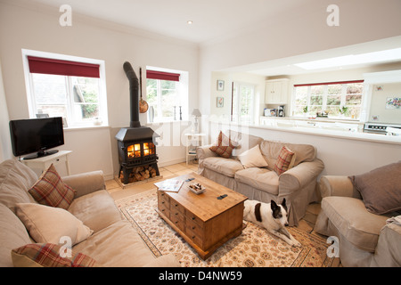 Gemütliche Innenräume im Wye Valley Lodge, ein großes Haus für Familie und Gruppe-Ferienwohnung im Wye Valley, Gloucestershire. Stockfoto