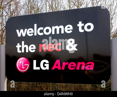 Melden Sie sich am Eingang zum NEC (National Exhibition Centre) und LG Arena, Birmingham, West Midlands, UK Stockfoto