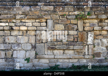 Detail der ornamentalen Mauerwerk am Monte Alban, Oaxaca, Mexiko. Stockfoto