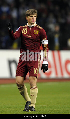 Russland? s Andrei Arshavin Gesten während der WM 2010, Gruppe 4 Qualifikationsspiel Russland Vs Deutschland im Luzhniki-Stadion in Moskau, Russland, 10. Oktober 2009. Deutschland gewann mit 1: 0. Foto: Marcus Brandt Stockfoto