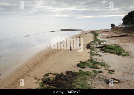 Genießen Sie einen Spaziergang am Strand von Bembridge Strand Menschen. Ökologen sind Kampagnen, um es einer Meeresschutz-Zone festzulegen. Stockfoto