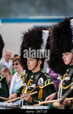 Drummer bei den Lonach Highland Games in Aberdeenshire, Schottland. Stockfoto