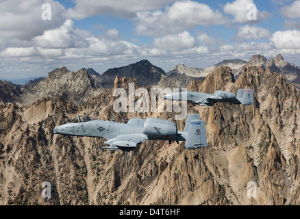 Zwei a-10 Thunderbolt Flug über die Berge in Zentral-Idaho. Stockfoto