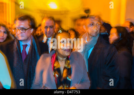 Paris, Frankreich, Politik, Französische Republik Treffen an der Universität Sor-bonne mit der ehemaligen Justizministerin der Sozialistischen Arbeiterpartei, Christiane TAUBIRA Stockfoto