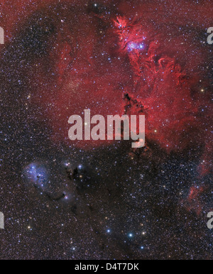 Dieses Feld enthält beliebte Objekte wie der Kegel-Nebel, Fox-Pelz-Nebel, Weihnachtsbaum-Nebel und viele andere. Stockfoto