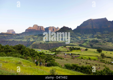 Landschaft in der Nähe der Böschung des Semien-Gebirges, Äthiopien Stockfoto