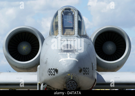 Vorderansicht des eine A-10A Thunderbolt II von der US Air Force, Geilenkirchen, Deutschland. Stockfoto