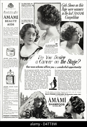 Original 1920er Jahre Periode Vintage Werbung print von englischen Zeitschriftenwerbung AMAMI Shampoo und Schönheit aids Stockfoto