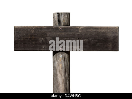 Funky alte Post leeren Holzschild mit Beschneidungspfad isoliert. Stockfoto