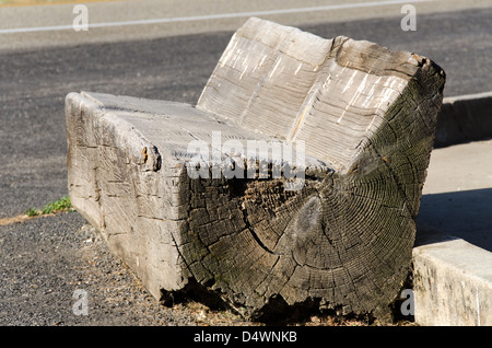 Sitzbank aus dem Stamm einer Tanne in Yosemite in Kalifornien gemacht Stockfoto