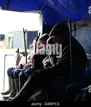 Schläger auf der Rückseite einen Wagen vor ein Fasan schießen in Norfolk. Stockfoto