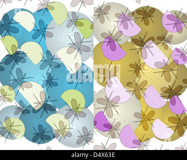 Ziemlich überlagerten abstrakten geometrischen Floral Design mit Kreisen und Linien in schönen Farbkombinationen für einzigartige Wallpaper und Hintergründe. Stockfoto
