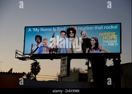 Digitale Plakatwand in der Abenddämmerung in Los Angeles Stockfoto