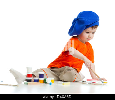 junge Künstler Kind mit Farben Stockfoto