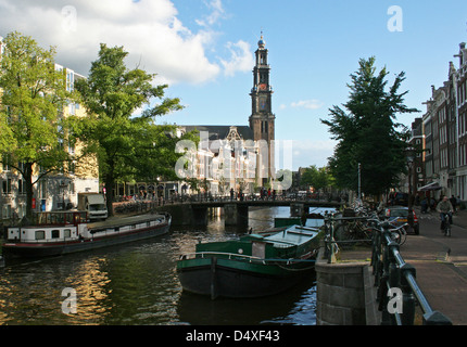 Die Niederlande-Holland-Amsterdam-Prinsengracht 279-281 Westerkerk Kirche Canal Bezirk 1620-1631 Architekt Hendrick de Keyser Stockfoto