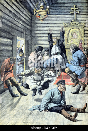 Christlich-orthodoxe Sekte, die in Trance wie Staat in Russland tanzt (Juli 1903), Vintage-Gravur oder Illustration Stockfoto