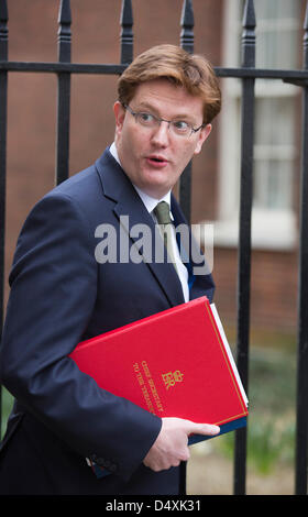 Mittwoch, 20. März 2013, London, UK. Danny Alexander MP, Chief Secretary an den Fiskus, Glücklicherweise, kommt bei 11 Downing Street, vor der Vorlage des jährlichen Haushalts im Parlament später heute. Bildnachweis: Nick Savage/Alamy Live-Nachrichten Stockfoto