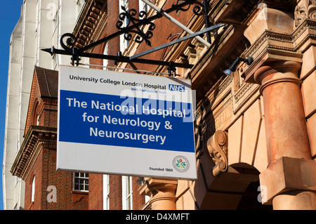 Anmeldung für "The National Hospital für Neurologie & Neurochirurgie", Teil des University College London Hospital in Queen Square. Stockfoto