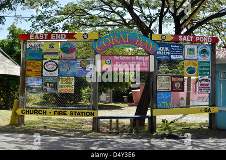 Willkommen Sie Schild in Coral Bay, St. John, US Virgin Islands. Stockfoto