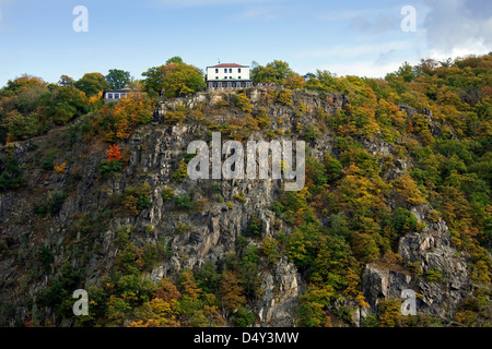 Blick über die den Hexentanzplatz / Witches' Dance Floor in der Harzer Berge, Thale, Sachsen-Anhalt, Deutschland Stockfoto