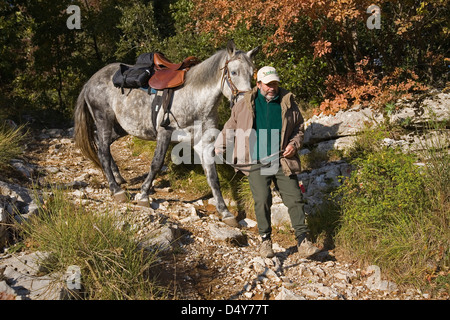 Europa, Italien, Toskana, Garfagnana, Fabbriche di Vallico Bereich, Ranch la Fornace, trekking zu Pferd Stockfoto