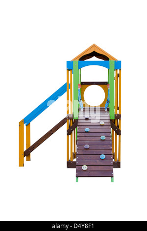 Hölzernen Klettergerüst für Kinder mit Beschneidungspfad auf weißen Hintergrund isoliert Stockfoto