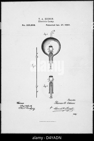 Zeichnung der Glühlampe durch Thomas Edison, 27.01.1880 (Seite 2 von 2) Stockfoto