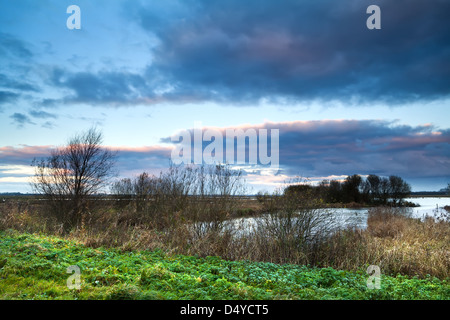 dramatische Sonnenaufgang über dem Sumpf in Groningen, Niederlande Stockfoto