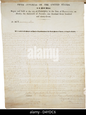 Ausländer und Sedition Acts von 1798, 06.07.1789, Seite 2/2 Stockfoto