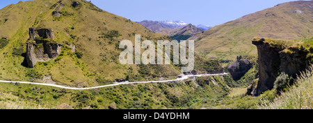 Panorama des Skippers Canyon in der Nähe von Queenstown, Otago, Neuseeland; Heimat der original Neuseeland-Goldrausch. Stockfoto