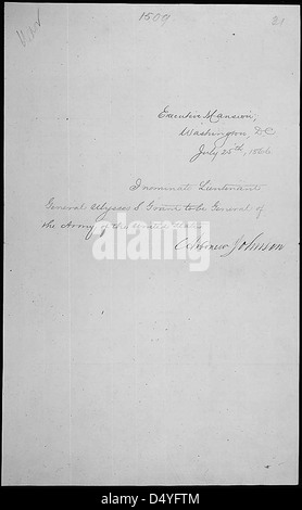 Botschaft des Präsidenten Andrew Johnson Nominierung Ulysses S. Grant, General der Armee der Vereinigten Staaten, werden 25.07.1866 Stockfoto