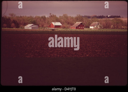 Ein Foto vom Mai 1973, das eine Farm westlich von Schuyler zeigt. Das Bild, Teil des DOCUMERICA-Projekts, dokumentiert das ländliche Leben und die landwirtschaftlichen Praktiken in den USA Stockfoto