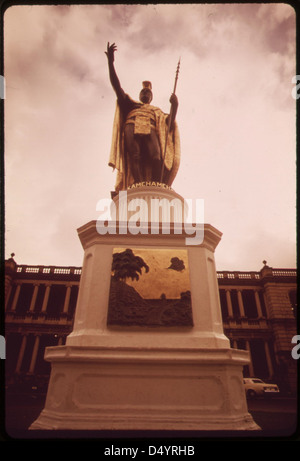 Statue von König Kamehameha der große regierte Hawaii von 1795 bis 1819, Oktober 1973 Stockfoto