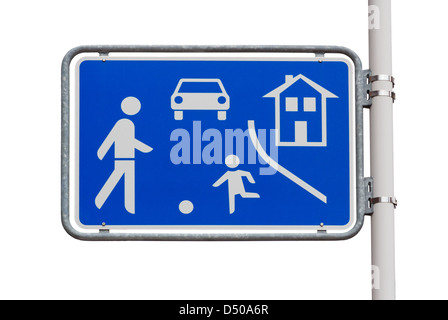 Homezone Eintrag Straßenschild auf weißem Hintergrund Stockfoto