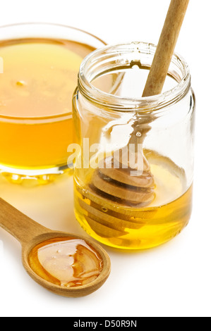 Honig im Glas isoliert Stockfoto