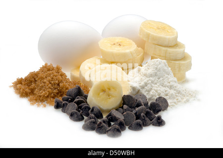 Bananen Brot Zutaten auf weiß Stockfoto