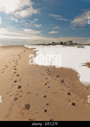 Fußspuren im Schnee sand Stockfoto