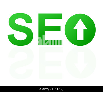 Abstrakte SEO Schild mit Pfeil nach oben und Reflexion. Stockfoto