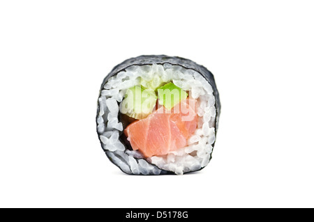 Sushi-Rolle, die isoliert auf weiss Stockfoto