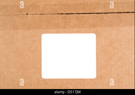 Einem leeren weißen Aufkleber auf einem Karton. Benutzer können die leere Beschriftung Kopie hinzufügen. Stockfoto