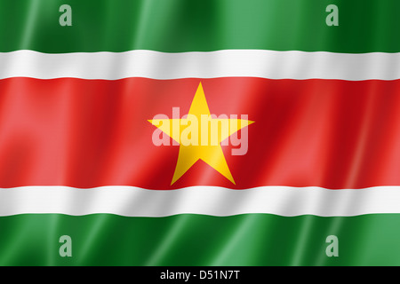Suriname-Flagge, dreidimensional zu rendern, seidige Textur Stockfoto