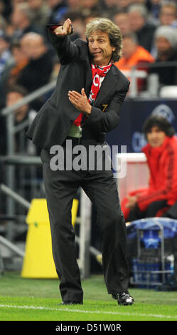 Lissabons Trainer Jorge Jesus Gesten während der UEFA Champions League-Gruppe B-match zwischen FC Schalke 04 und Benfica Lissabon in der Veltins Arena in Gelsenkirchen, Deutschland, 29. September 2010. Foto: Julian Stratenschulte Stockfoto