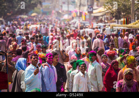 Holi in Barsana, Mathura Distrikt Uttar Pradesh, Indien Stockfoto