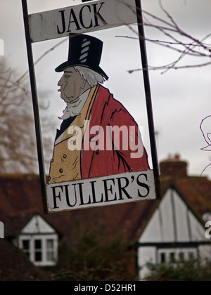 Der Pub Zeichen für "Fuller's Jack", ein Geschlossen Taverne in der Nähe von brightling in East Sussex Stockfoto